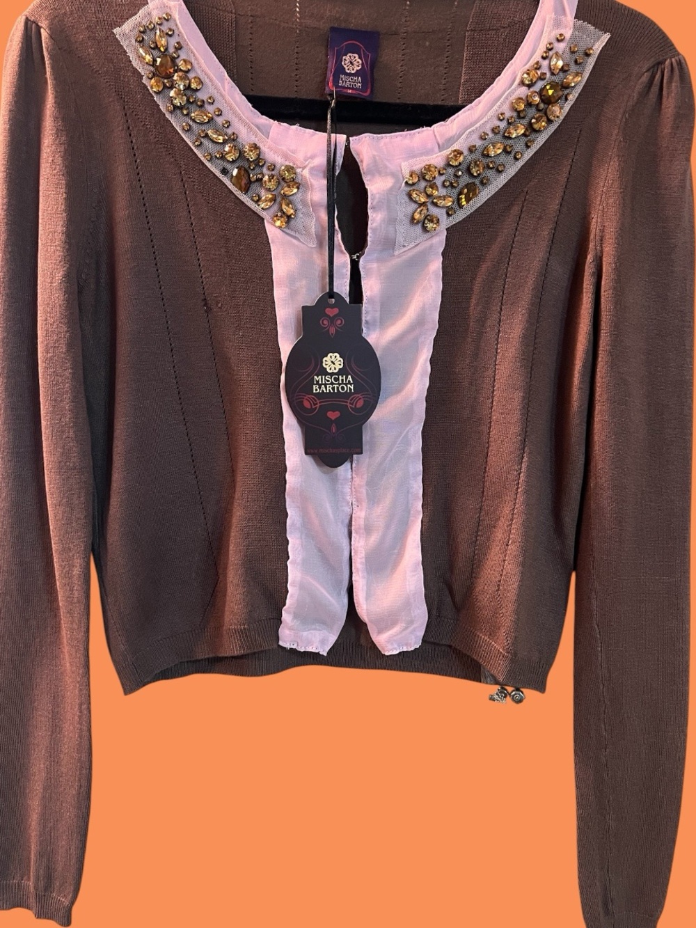 Mischa Barton Chloe Cardigan / Jeweled Collar / Boho Coquette / Cotton / NEW - Picture 6 of 7